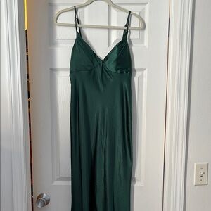 Elegant Green Satin Slip Dress